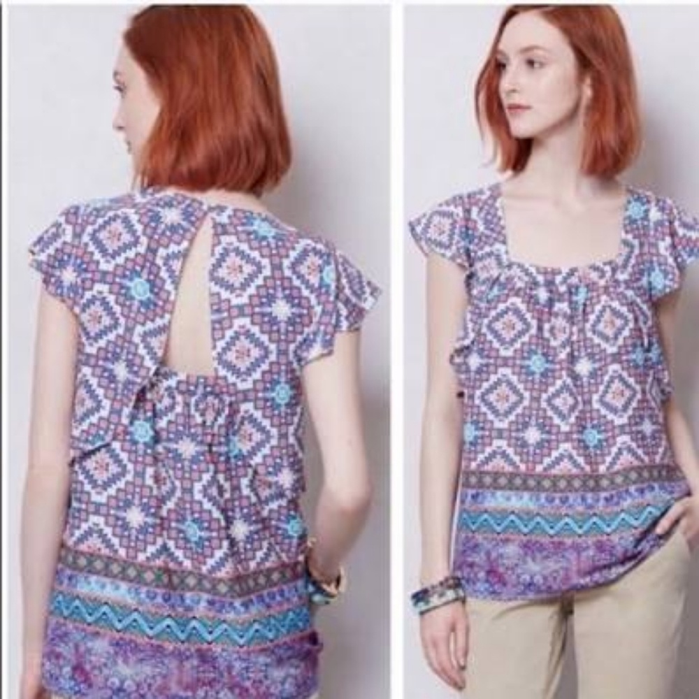 Anthropologie Flutter Sleeve Aztec Top
